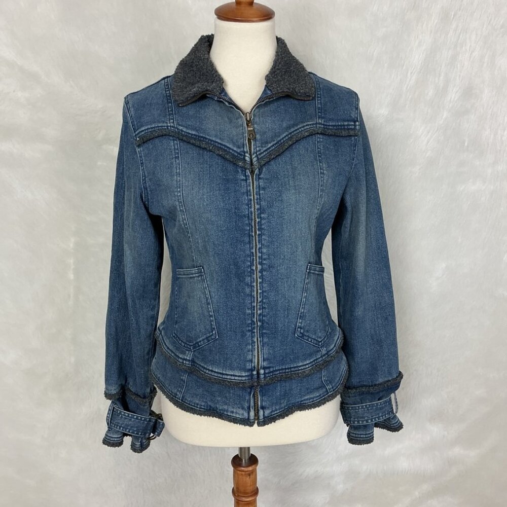 Vintage Vintage 90s Y2K Sherpa Trim Blue Denim Jean Jacket Blue Asphalt M